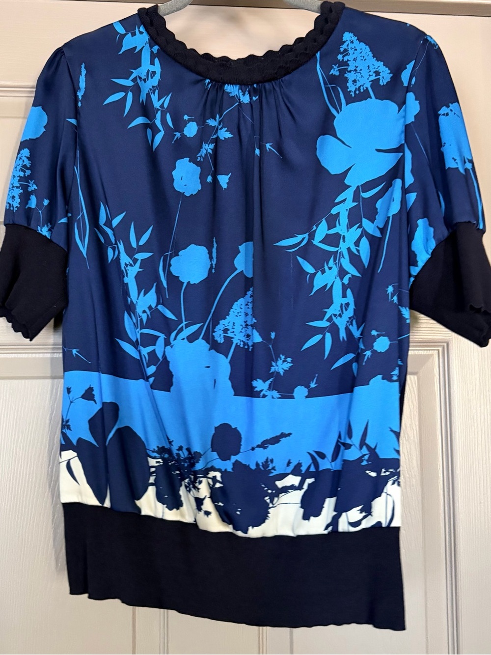 Ted Baker Navy and Bright Blue Floral Short Sleeve Top - Picture 2 of 2